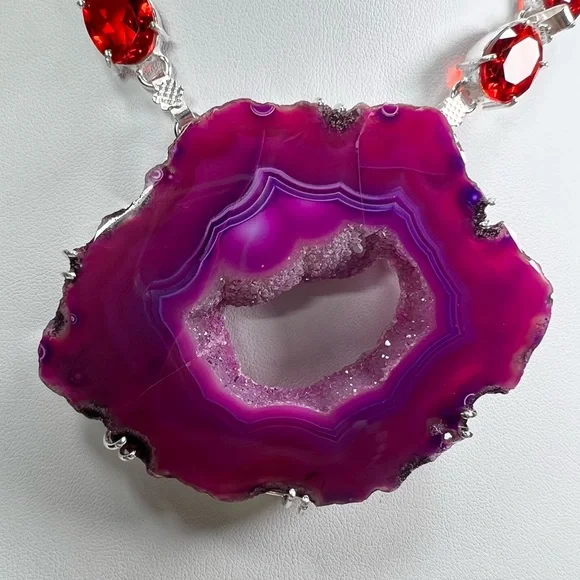 Pink Purple Solar Quartz Garnet Large Gemstone Necklace ONLY w/ Natural Cracking - Picture 5 of 11